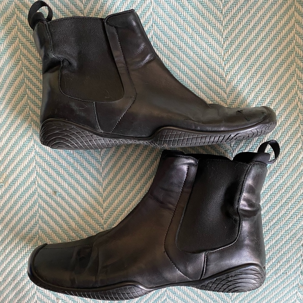 PRADA Sport Black Leather Ankle Chelsea Boots